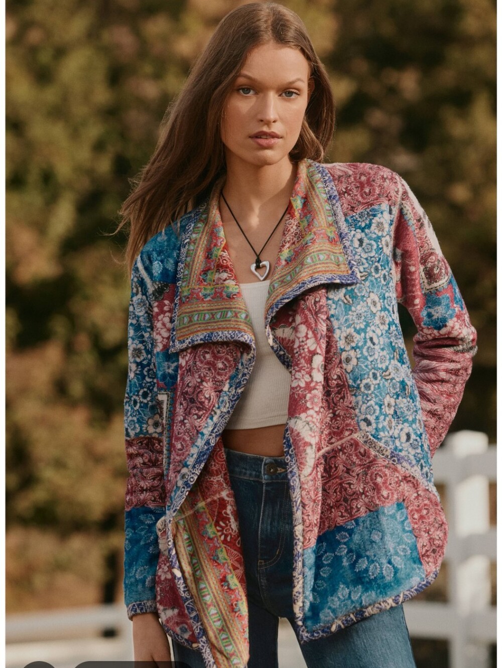 Johnny Was Reversible Floral Patchwork Draped Jacket - Red & Blue_S
